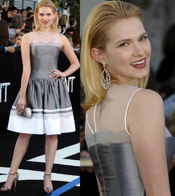 Claudia Lee slicks her hair back for the "Divergent" premiere