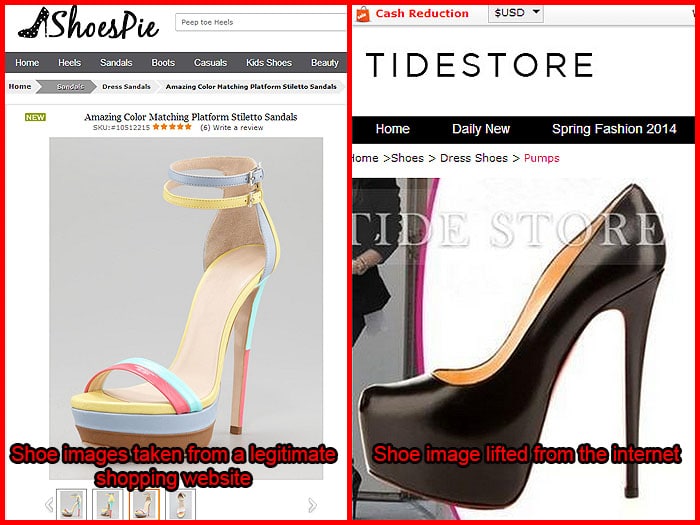 copied shoe images fake websites