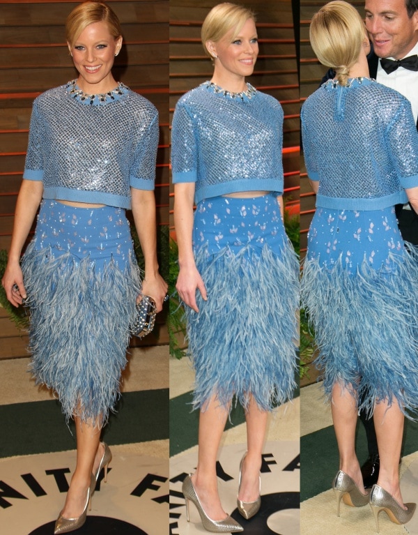 Elizabeth Banks in a two-piece outfit from Jenny Packham's Fall 2014 collection