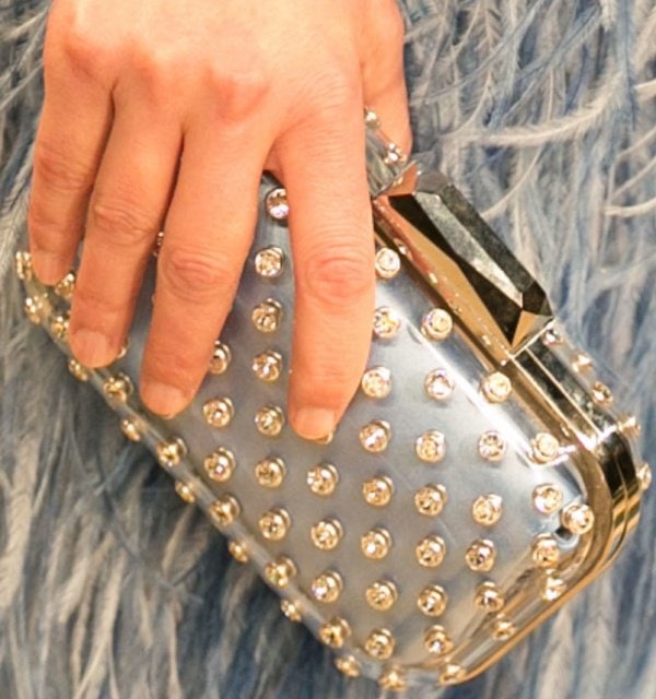 Elizabeth Banks toting a studded minaudière from Jimmy Choo