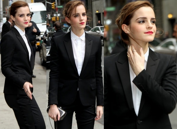 Emma Watson arriving at the Ed Sullivan Theater for her guest appearance on the 'Late Show with David Letterman' in New York City on March 25, 2014