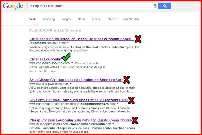 There are thousands and thousands of fake Christian Louboutin websites