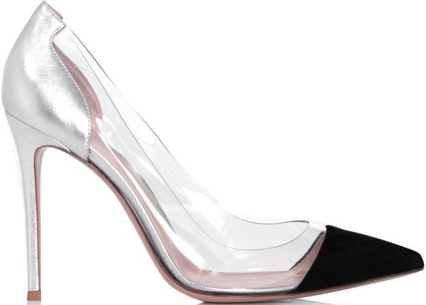 Gianvito Rossi Black Suede, Silver Metallic Leather, and PVC Pumps