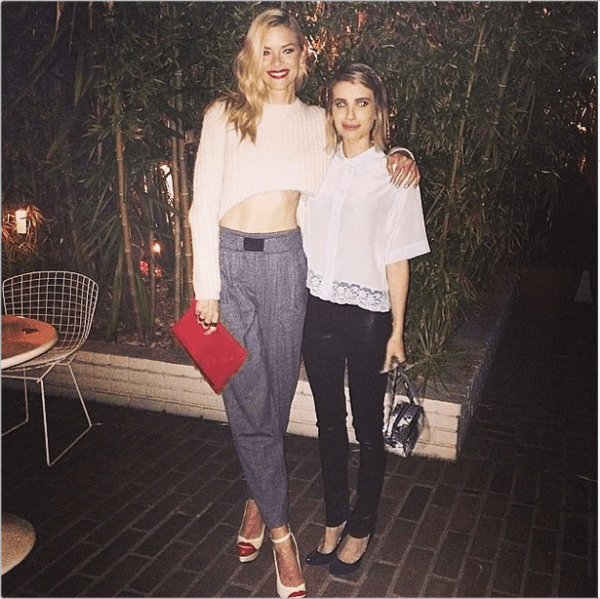 Sandro Paris' Instagram photo with the caption, @jaime_king and @emmaroberts6 arrive at the Sandro celebration in Bungalow 1. #sandroLA - posted on March 21, 2014