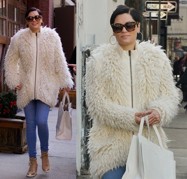 Jessie J exuded glamour as she confidently strutted through the streets in a luxurious fur coat in Soho, New York City