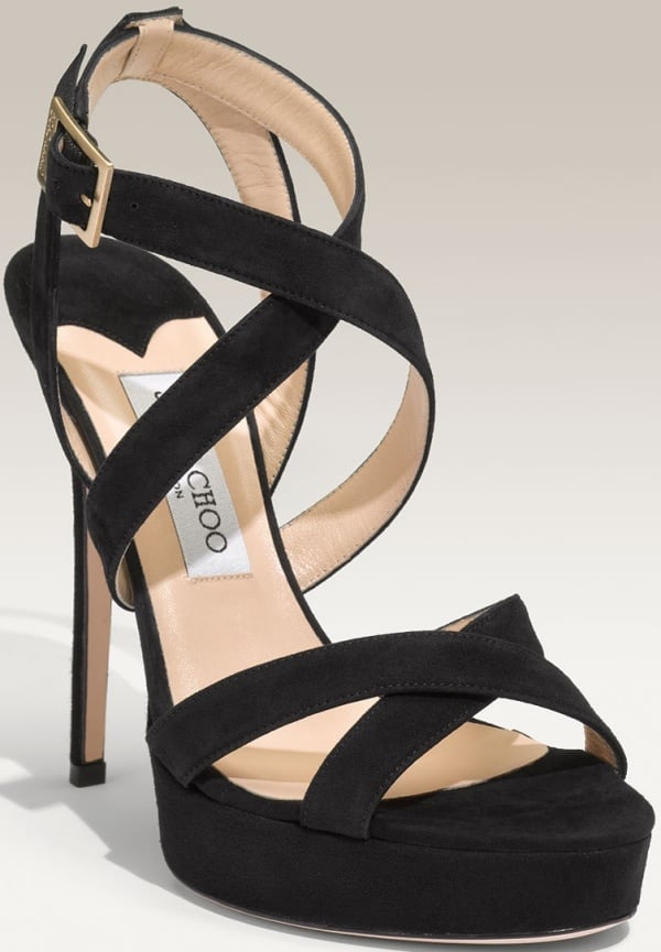 Jimmy Choo "Vamp" Sandals in Black Suede