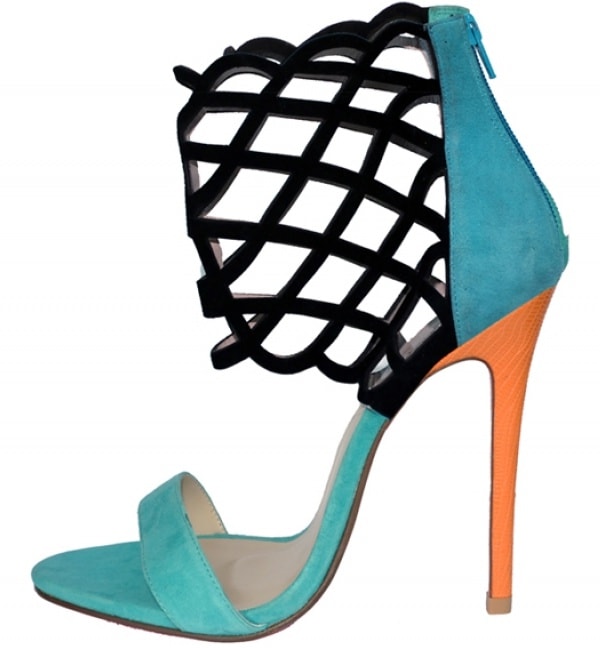 Soft Aqua & Black Kid Suede 'Acacia' Sandals