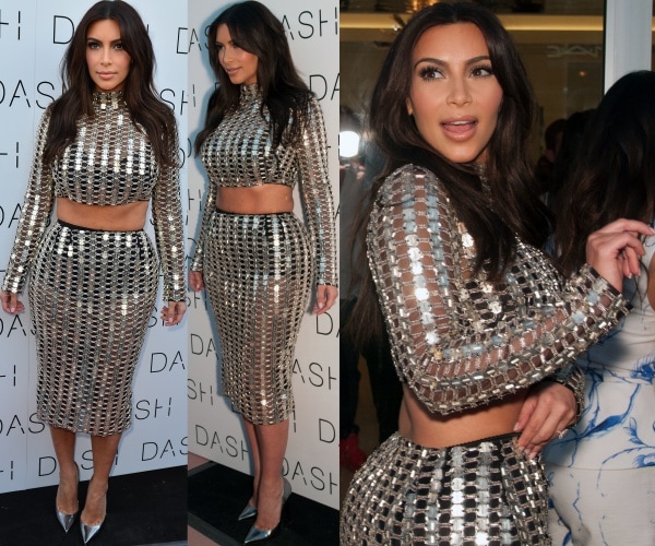 Kim Kardashian revealed her black lingerie at the grand opening of DASH Miami Beach