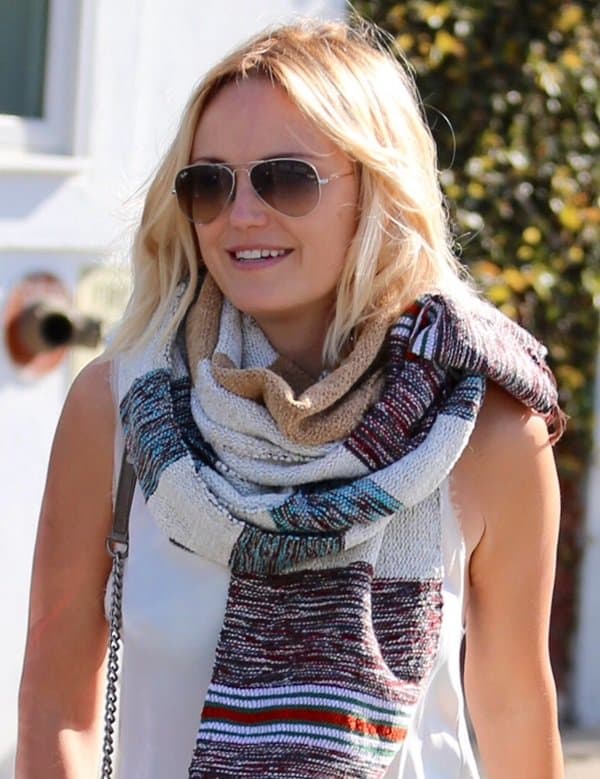 Malin Akerman leaves a salon in Los Angeles while decked in a beautifully patterned and textured scarf