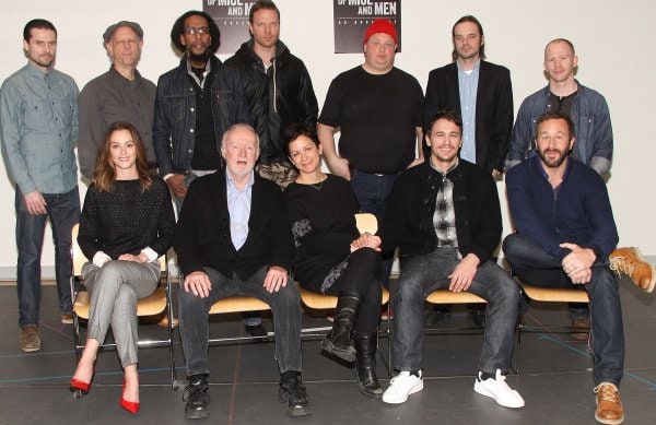 Leighton Meester, Jim Norton, director Anna D. Shapiro, James Franco, and Chris O'Dowd, with cast members, attend the "Of Mice And Men" photo call at The Signature Theatre