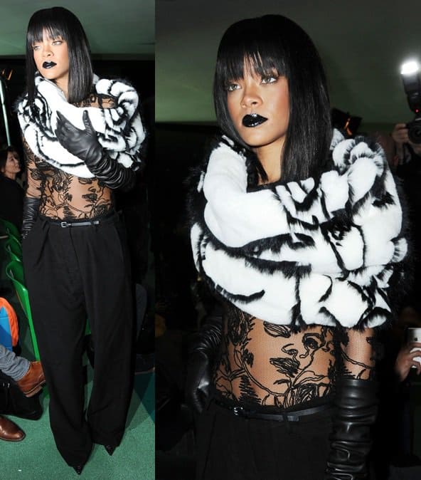 Rihanna slipped into another sheer piece for the Jean-Paul Gaultier presentation