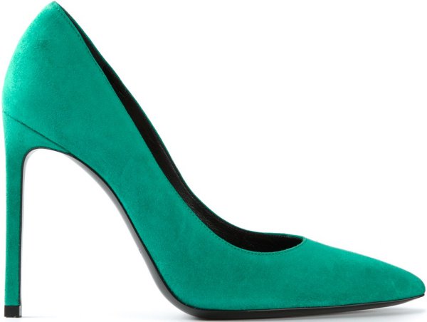 Saint Laurent "Paris" Pumps in Green Suede