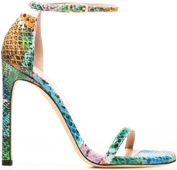 Stuart Weitzman "Nudist" Sandals in Palette Python Patent