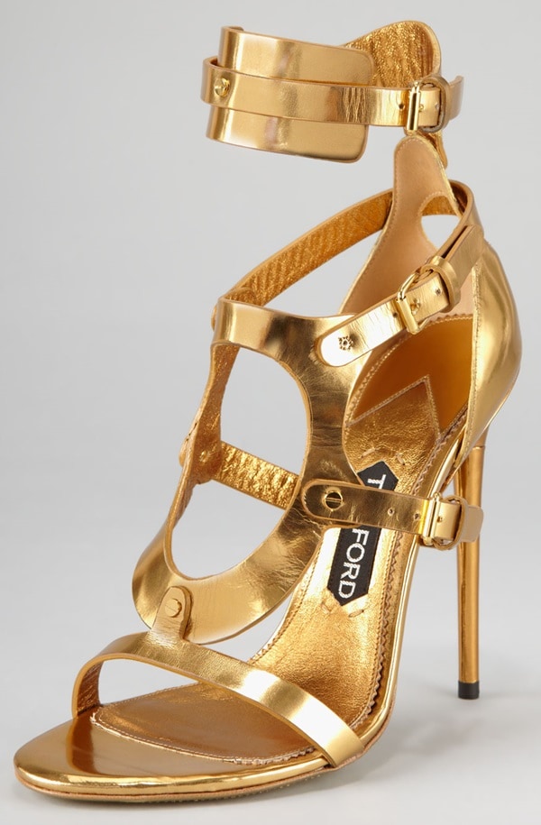 Tom Ford Triple-Buckle Sandals in Metallic Gold