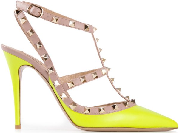 Valentino "Rockstud" Pumps in Neon Yellow