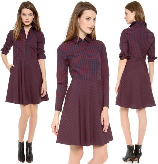 A crisp cotton Cynthia Rowley shirtdress has vintage charm with a fit-and-flare silhouette and classic gingham pattern