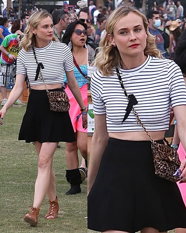 Diane Kruger's wavy locks and red lip shade glammed up her casual look