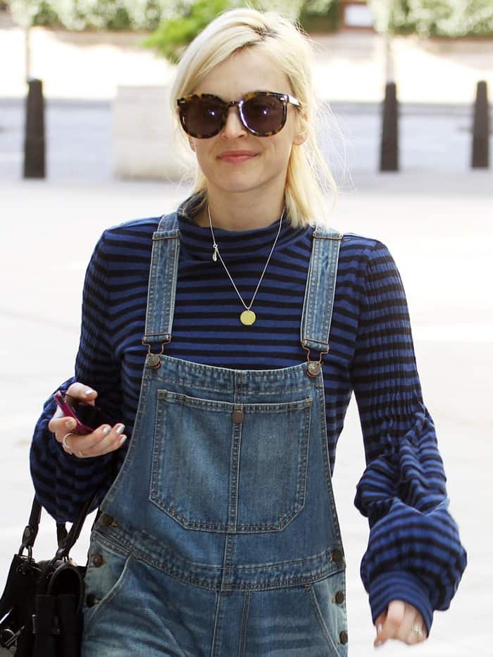 Fearne Cotton clips her blonde hair back as she heads to work at the BBC Radio 1 studios