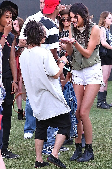 Jaden Smith, Moises Arias, Kylie Jenner, and Kendall Jenner hang out at Coachella