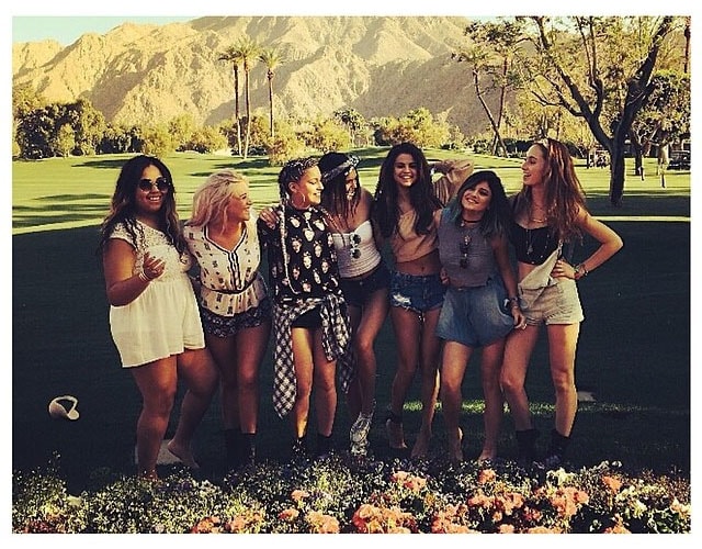 Kylie Jenner and Selena Gomez pose along with the rest of Kendall's Coachella group