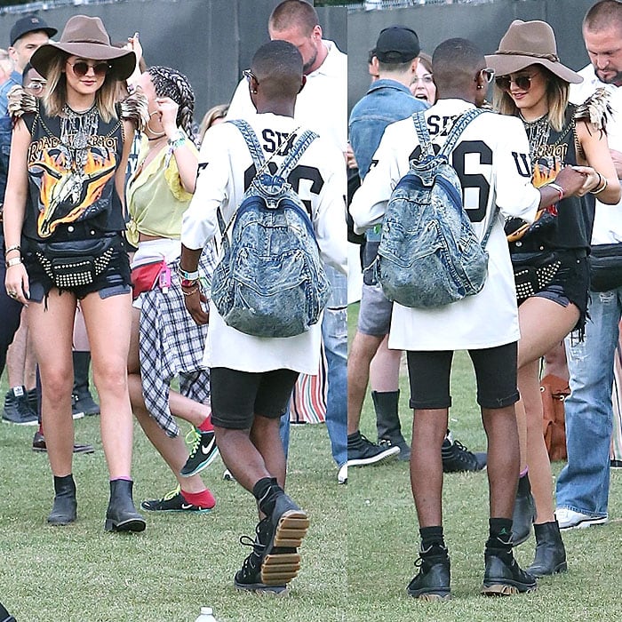 Kylie Jenner meeting and greeting Shamari Maurice at Coachella in Indio, California, on April 18, 2014