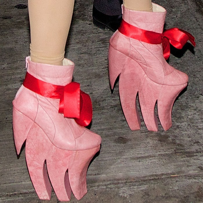 Lady Gaga turned heads in the pink version of her statement boots