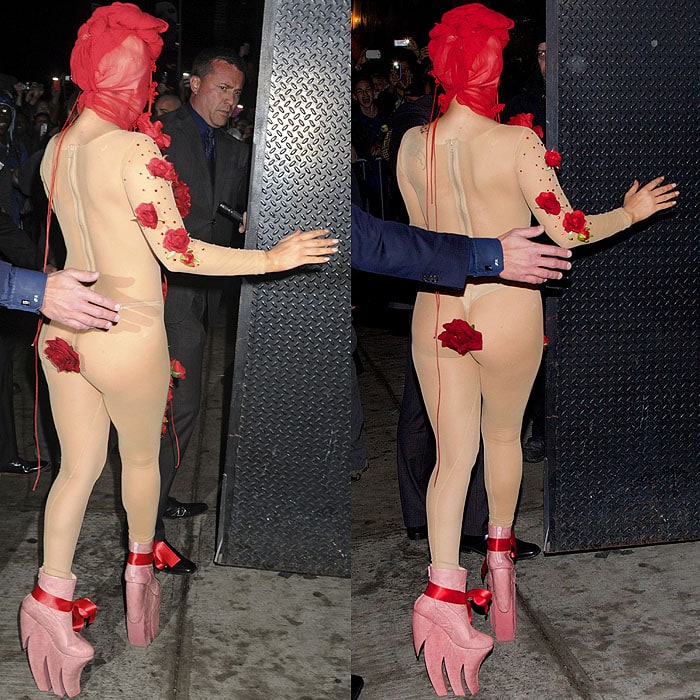 Lady Gaga wears a daring nude bodysuit while arriving at the Roseland Ballroom