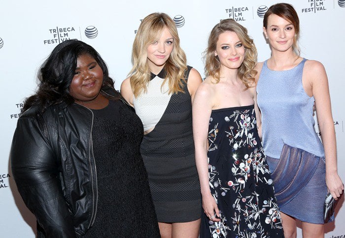 Gabby Sidibe, Abby Elliott, Gillian Jacob, and Leighton Meester pose for photos at the Tribeca Film Festival's premiere of "Life Partners"