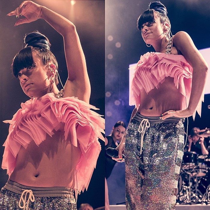 Lily Allen risking a nip slip while striking sexy poses