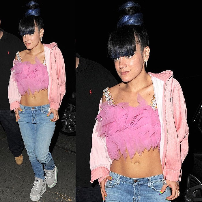 Lily Allen arriving at her after-party held at a warehouse in Scrubs Lane in London, England, in the early morning of April 29, 2014