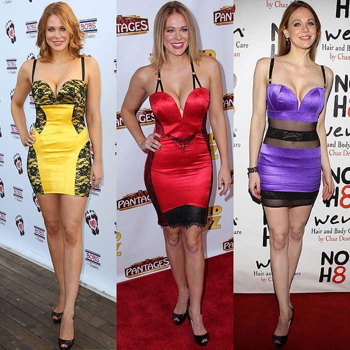 Maitland Ward flaunts her figure in a series of plunging sweetheart-neckline dresses at various events, including the BOBS from Skechers summer soiree, the Los Angeles Opening Night of The Wizard of Oz, and the NOH8 Campaign's 5th Annual Anniversary Celebration