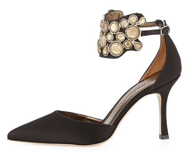 Manolo Blahnik Amatis Embellished Ankle-Wrap Pumps