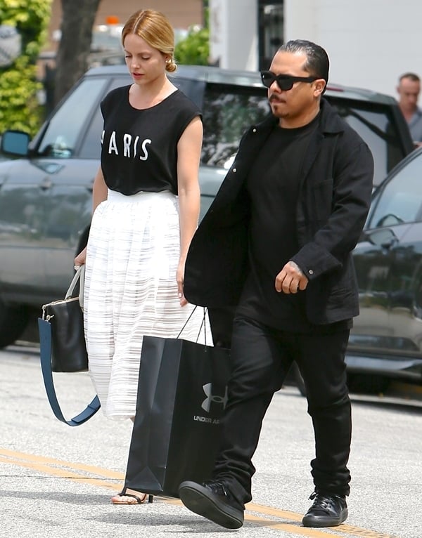Mena Suvari and her boyfriend, Salvador Sanchez, run errands together in Beverly Hills