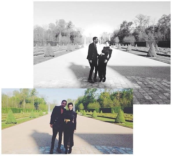 Kim Kardashian and Olivier Rousteing stroll through the picturesque gardens of Chateau Louis XIV