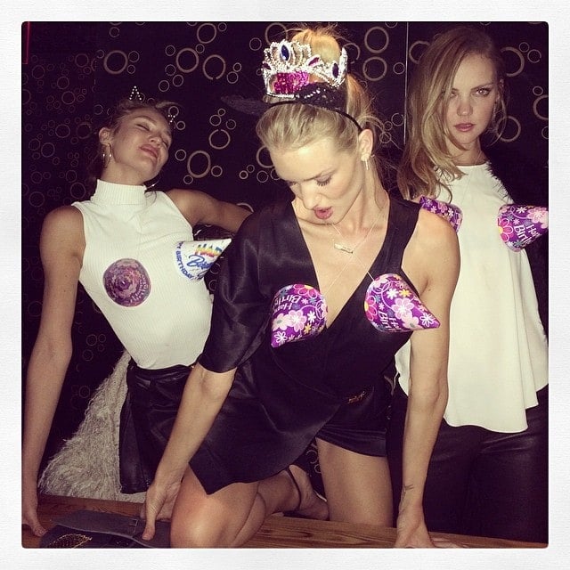 Rosie Huntington-Whiteley's Instagram snap of her, Candice Swanepoel, and a friend making cone bras out of party hats