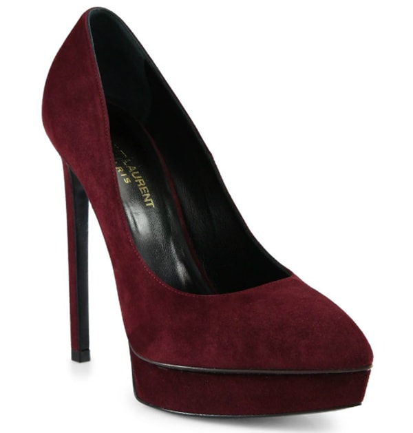 Saint Laurent Janis Suede Platform Pumps Bordeaux