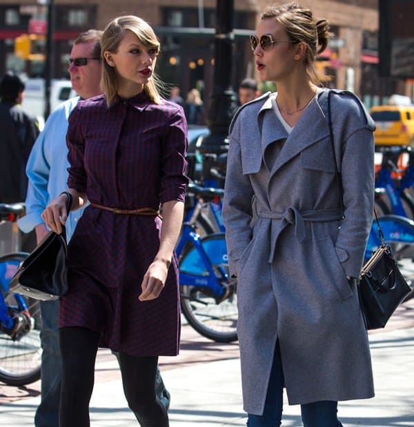 Taylor Swift and Karlie Kloss wearing chic outfits in Tribeca