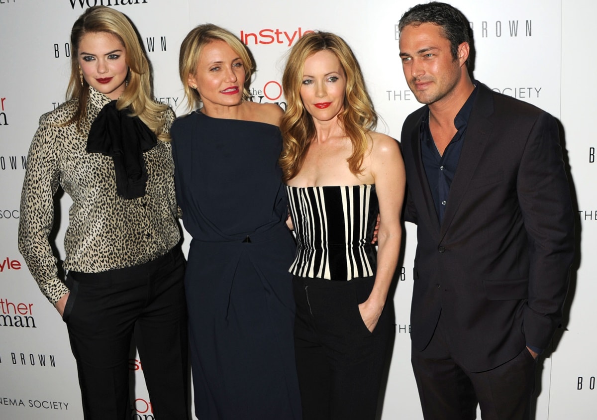 Kate Upton, Cameron Diaz, Leslie Mann, and Taylor Kinney attend The Cinema Society & Bobbi Brown With InStyle screening of "The Other Woman"