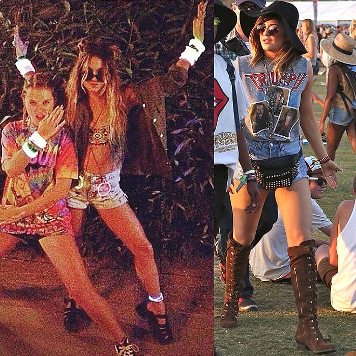 Left: Via Vanessa Hudgens's Instagram: Vanessa poses with a friend - posted on April 23, 2014; Right: Kylie Jenner wears lace-up boots during the second day of Coachella's second weekend