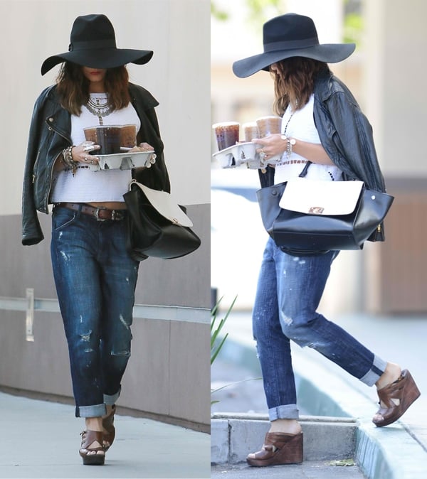 Vanessa Hudgens trying to go undetected wearing an oversized hat