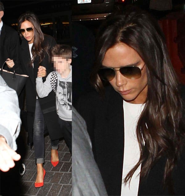 Victoria Beckham with her children at Los Angeles International Airport (LAX) in Los Angeles
