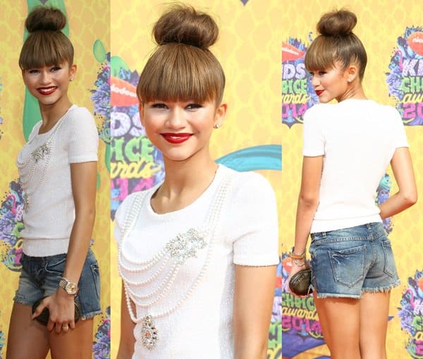 Zendaya rocks an embellished bouclé knit top from Oscar de la Renta