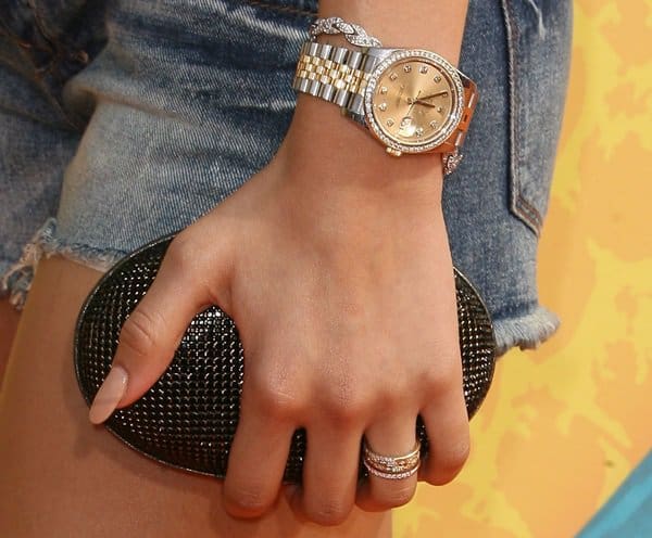 Zendaya shows off her Rolex Datejust watch and vintage Daniel Swarovski clutch