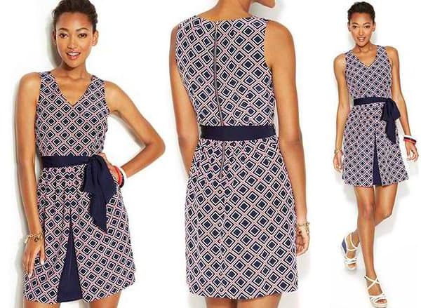 Zooey Deschanel for Tommy Hilfiger Sleeveless Diamond Print Dress