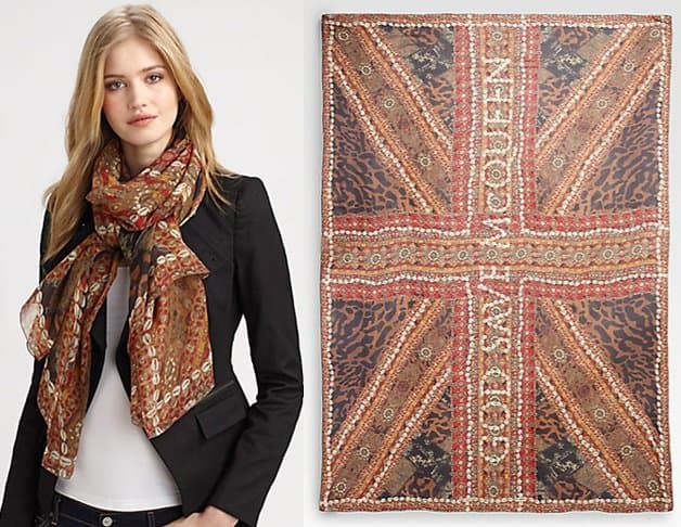 Alexander McQueen Silk Patchwork 'God Save McQueen' Scarf