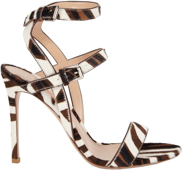 Gianvito Rossi Crisscross Ankle-Strap Sandals in Brown, Black, and White Zebra Print