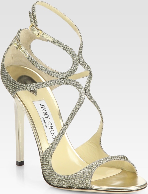 Jimmy Choo "Lance" Sandals in Lamé Glitter