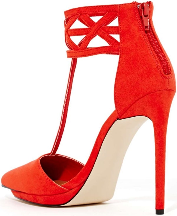 Nasty Gal Shoe Cult "Match" Cage Pumps in Poppy