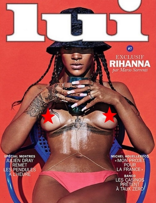 Rihanna poses topless in Lui, a French adult entertainment magazine