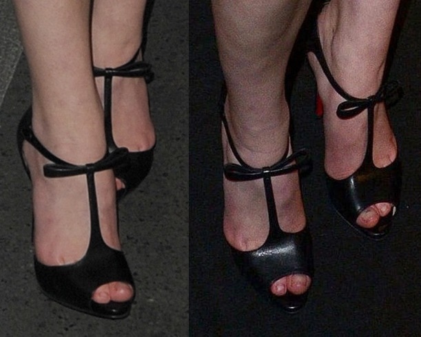 Sophie Turner's feet in bow-detailed t-strap heels